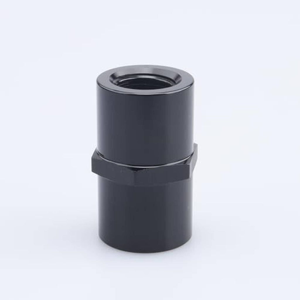 Black 1/4 in NPT female coupler showing open end and recessed internal threads