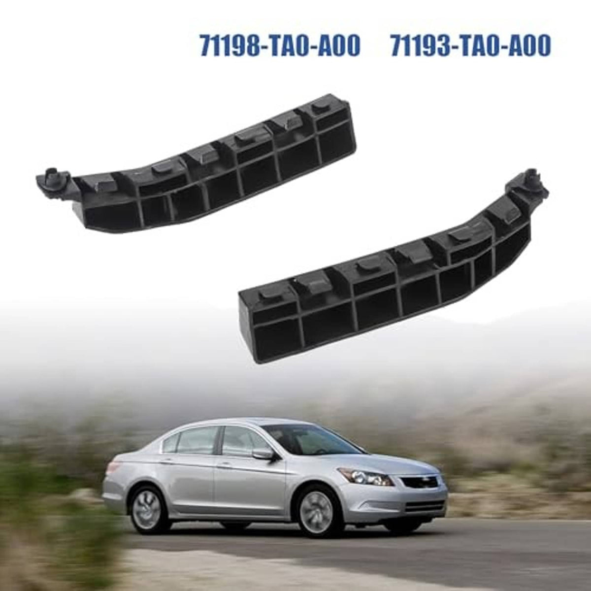 Front bumper bracket retainer pair, black plastic guide rails, left and right