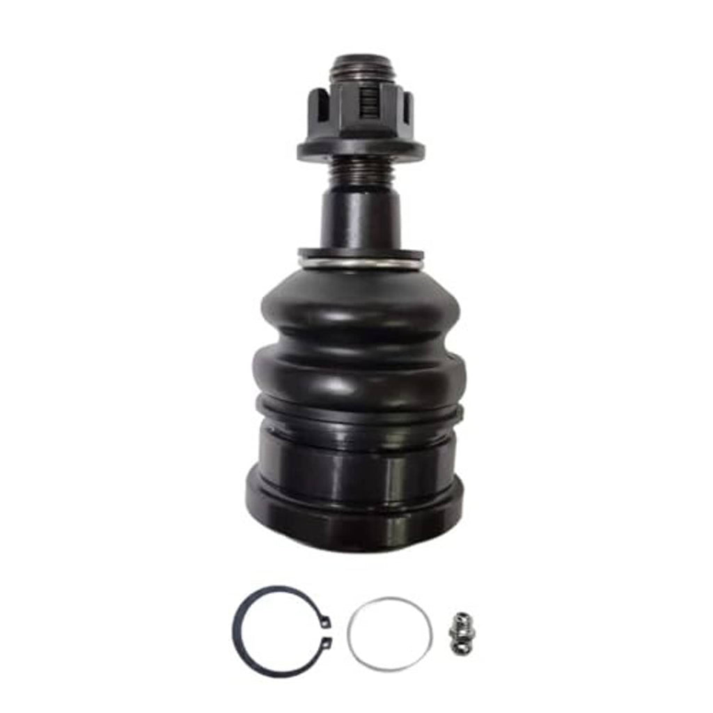 Front upper ball joint with black rubber boot and threaded mounting stud