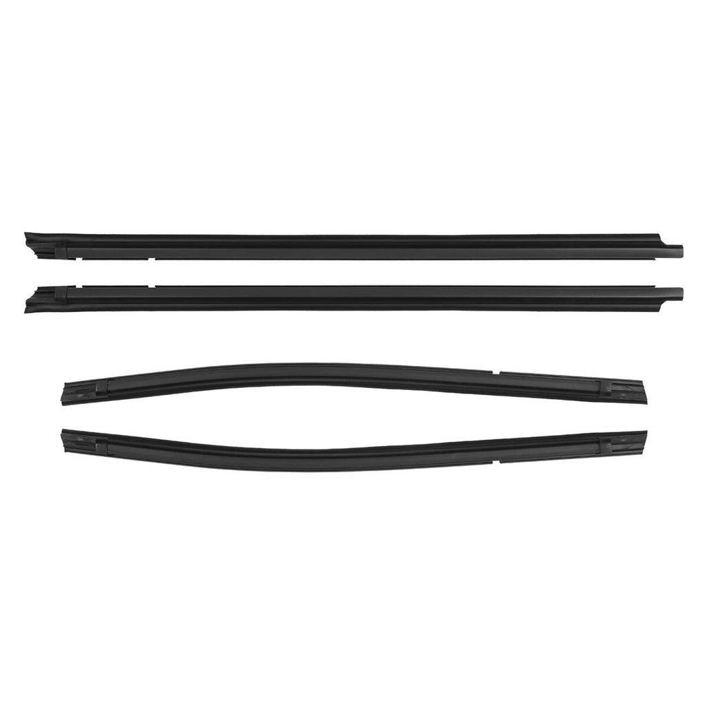 Set of black window weatherstrip trim seals with flat and curved channel shapes