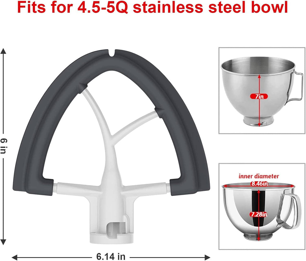 White beater paddle with dark gray edge scraper, sized for small mixing bowls