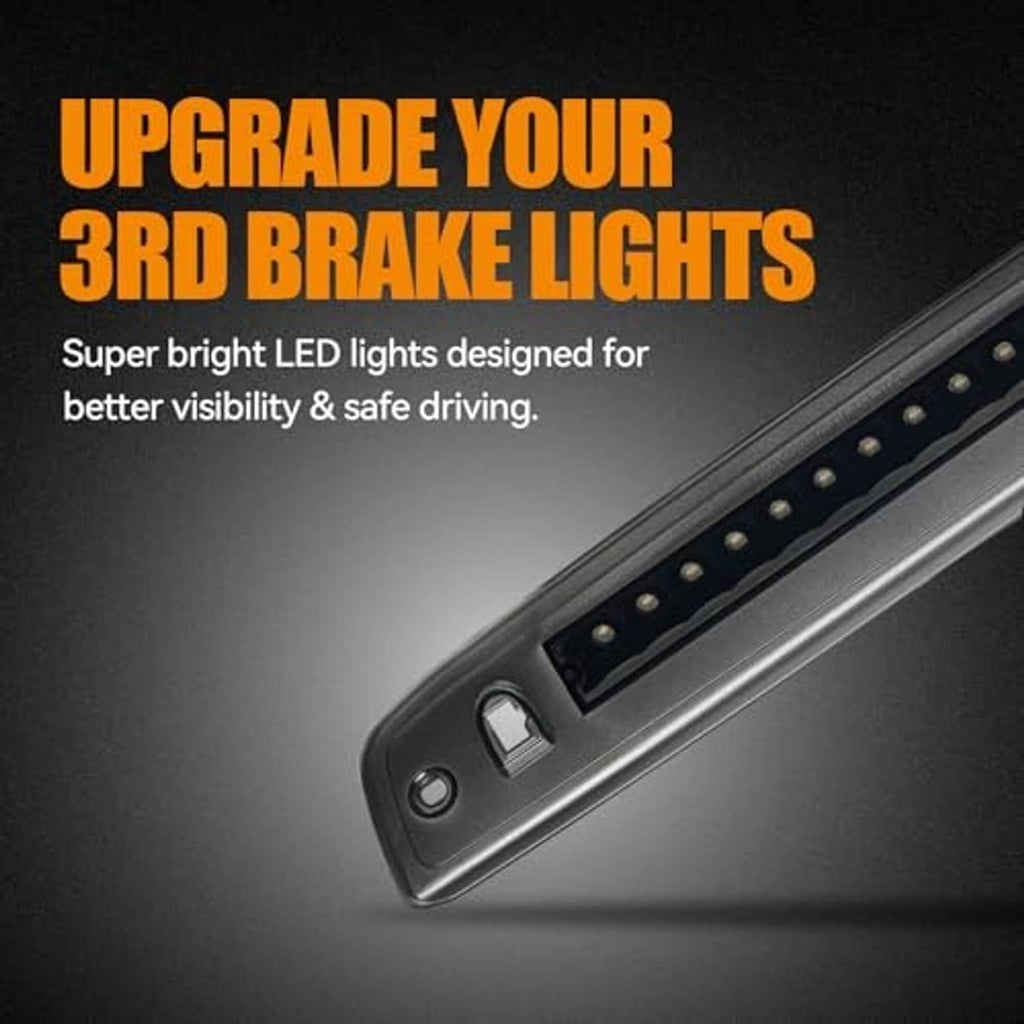 Third brake light LED module close-up with multiple red LED dots in a dark housing