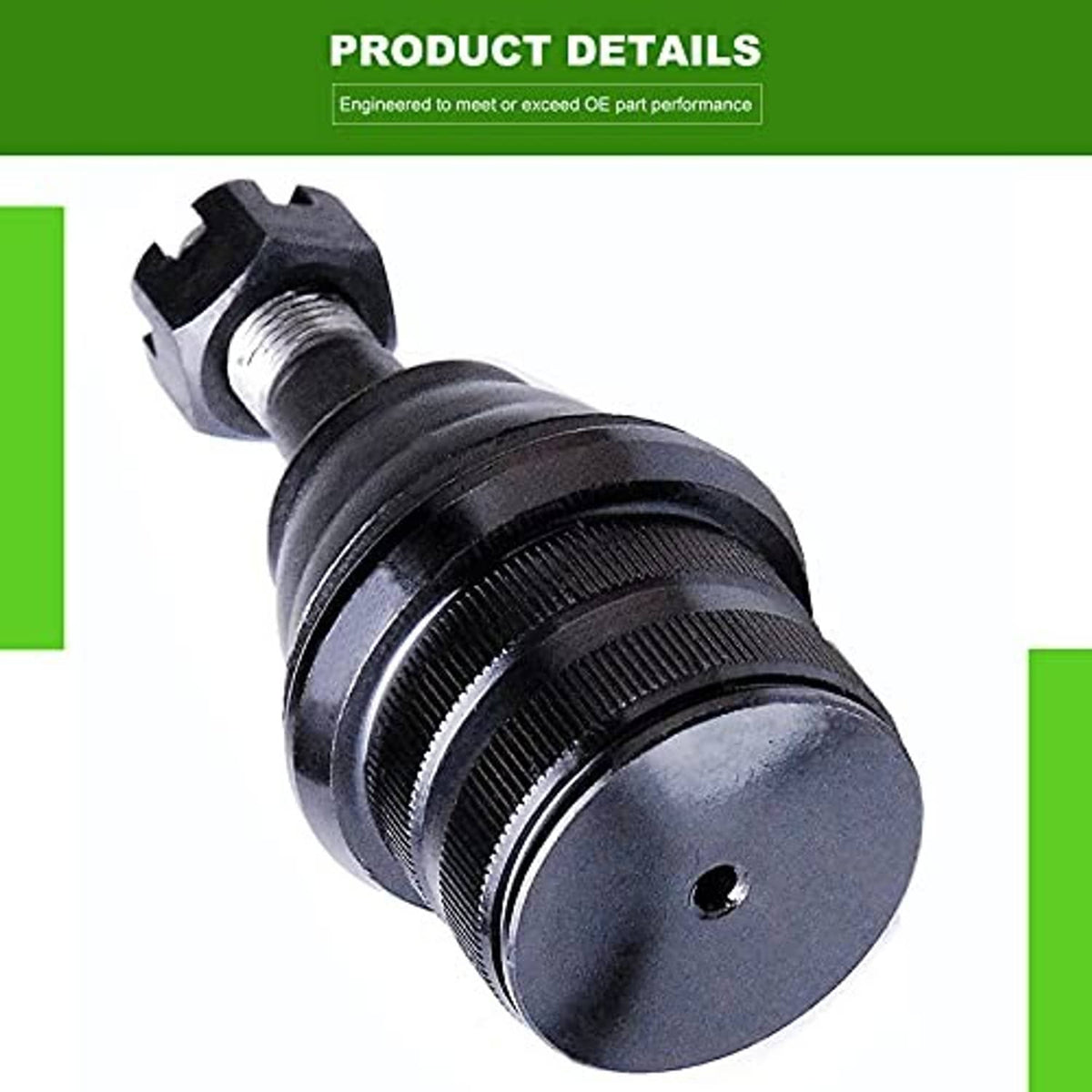 Front suspension ball joint with black protective boot and threaded mounting stud