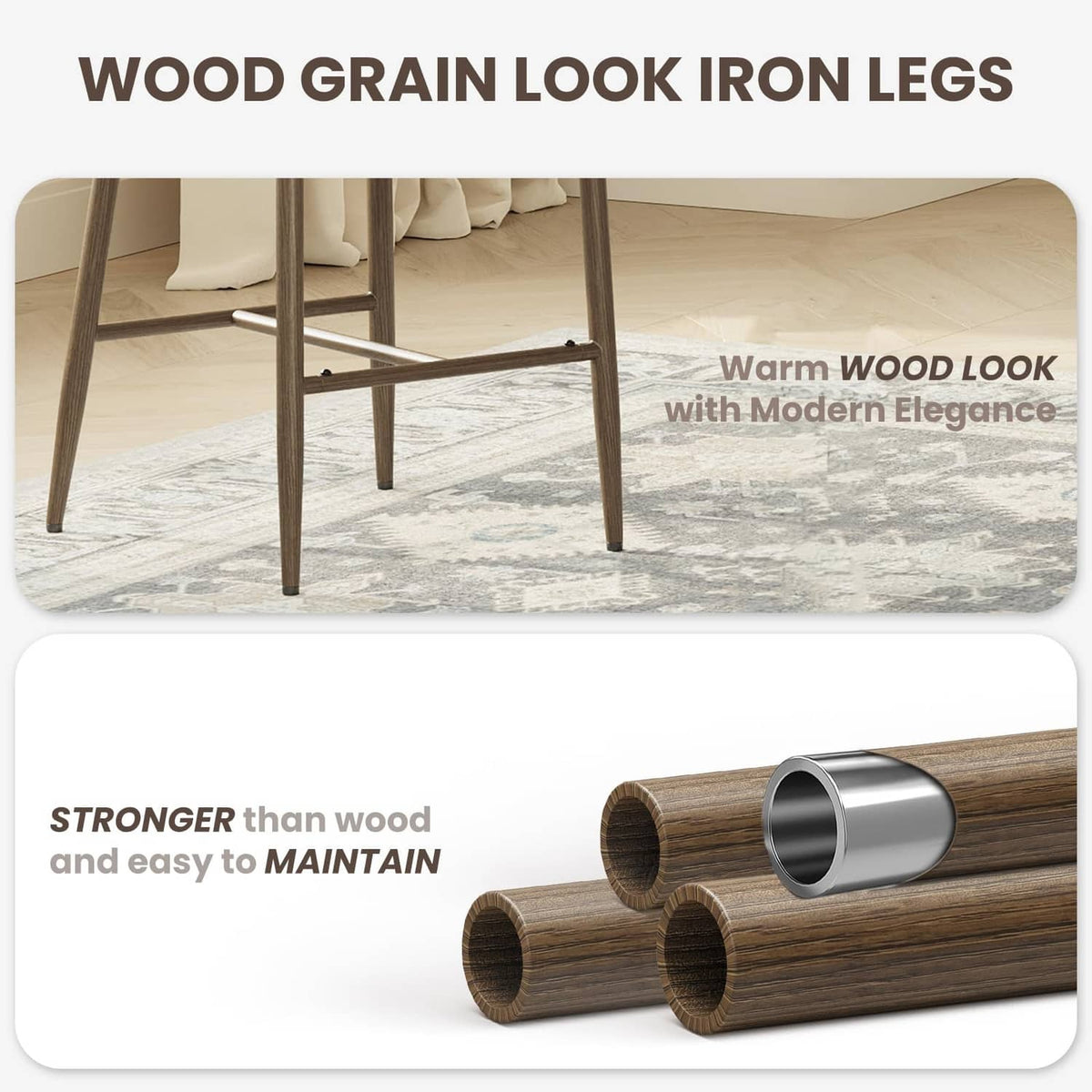 MALOL bar stool legs with wood-grain look and crossbar footrest, side view