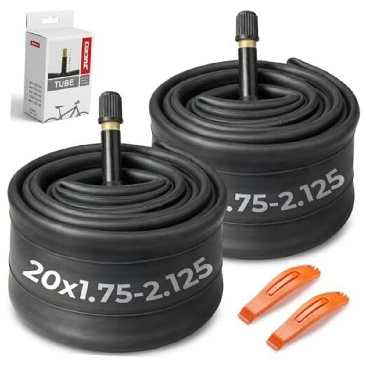 Butyl bike inner tube set, black coils with Schrader valve, 20x1.75–2.125