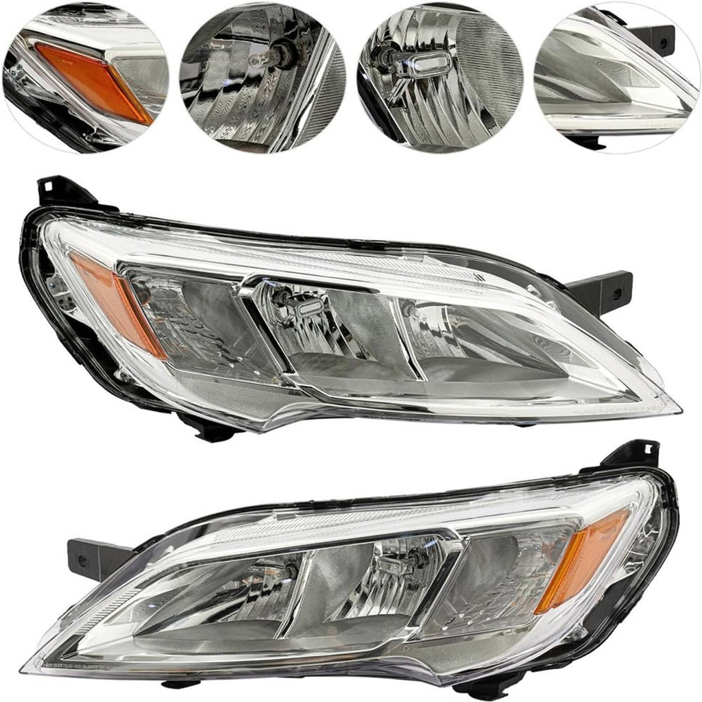 Pair of halogen headlights with clear lenses, amber corner markers, and chrome reflectors