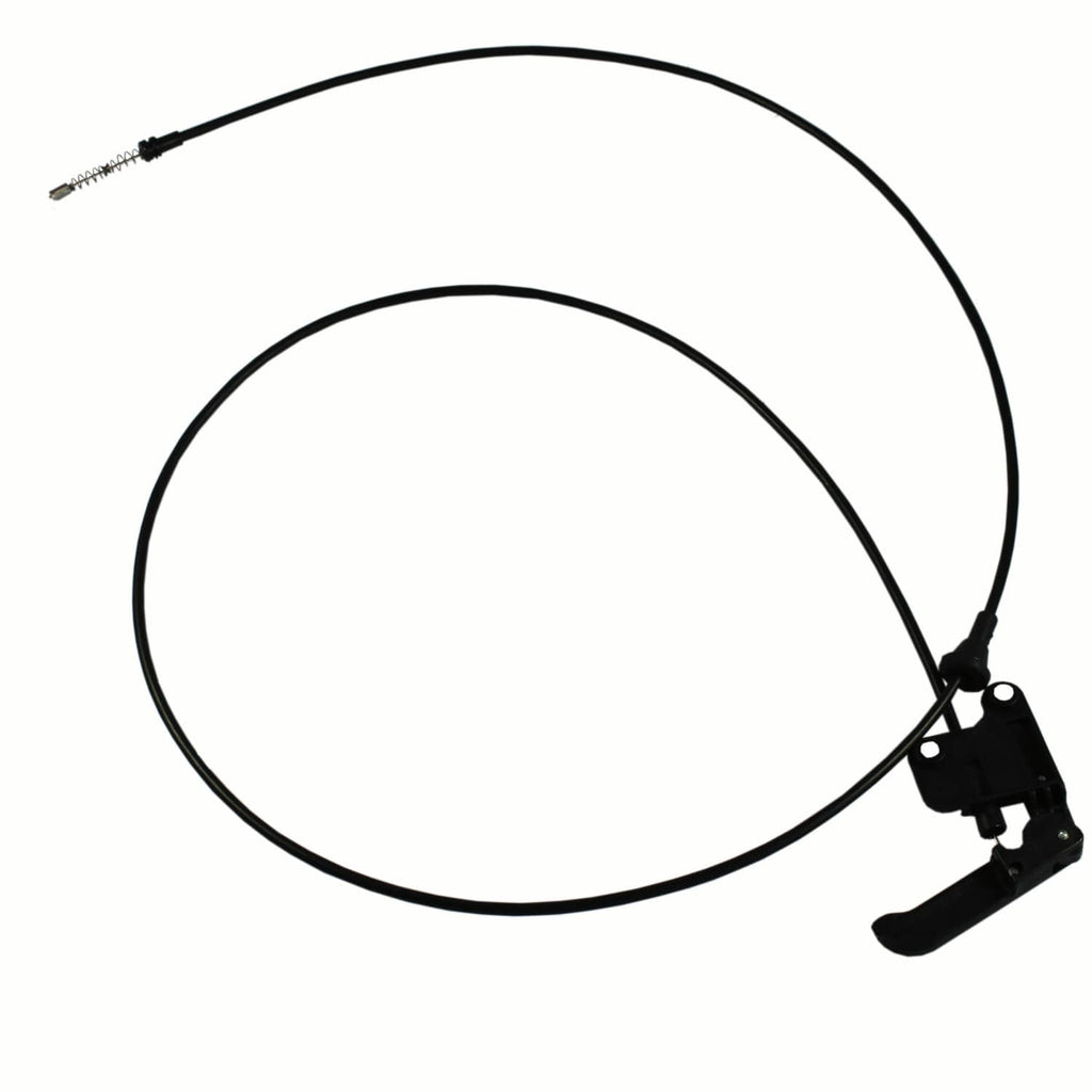 Hood release cable with black latch handle and looped wire