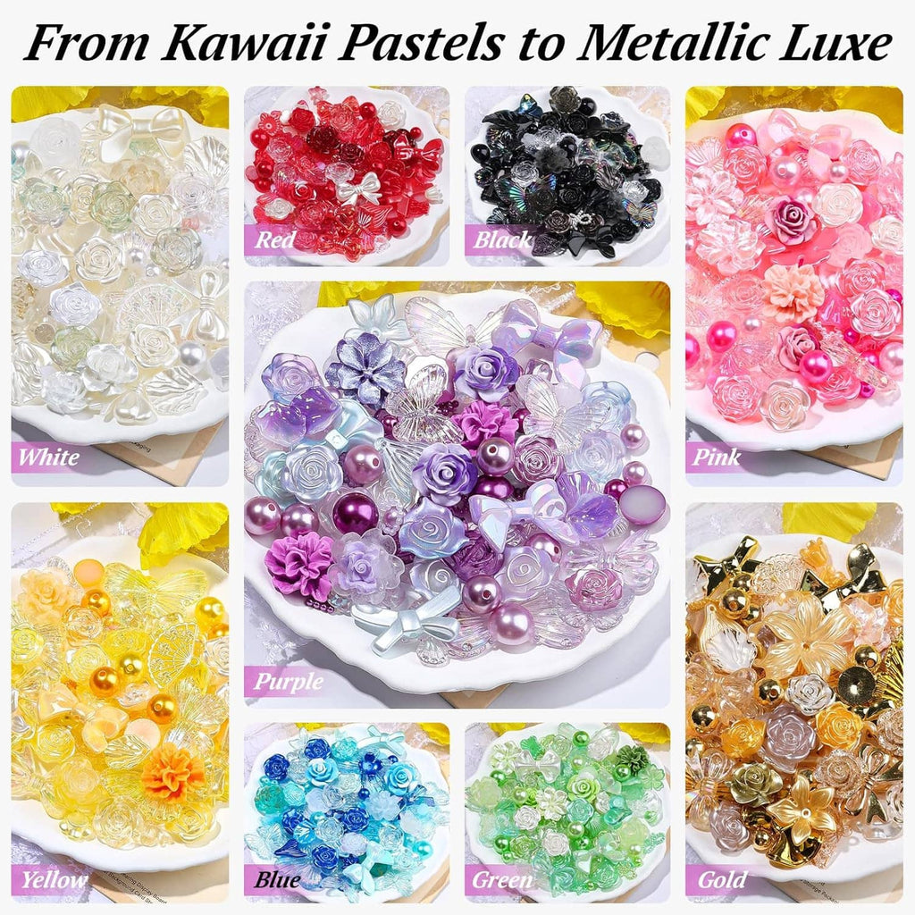 Resin charm beads in color options: white, red, black, pink, yellow, purple, blue, green, gold