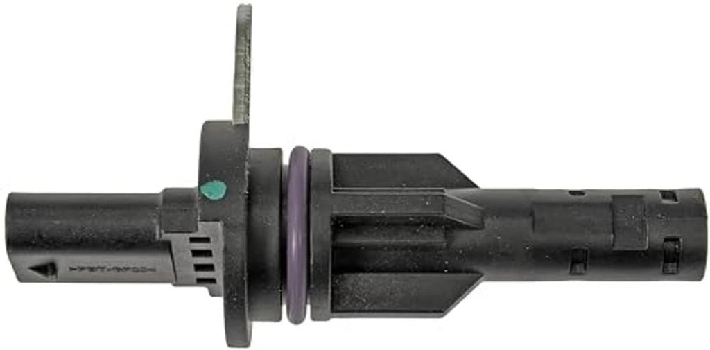 Engine camshaft position sensor side view, black housing and terminal pins with small green mark