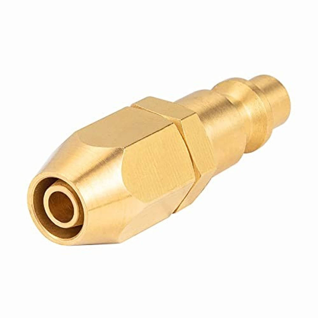 Brass barbed hose connector fitting with internal bore, hex body for wrench grip