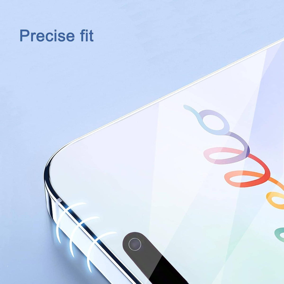 Tempered glass screen protector with precise curved edge overlay on phone