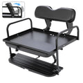 Black rear golf cart seat kit with contoured cushion, metal frame, and footplate