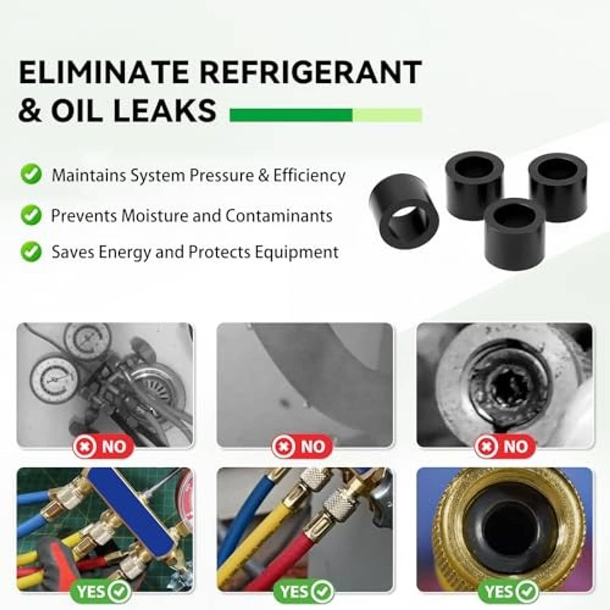 Four black cylindrical vacuum hose gasket sleeves