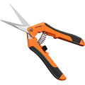 6.5-inch gardening hand pruner with orange and black grip and stainless steel blades