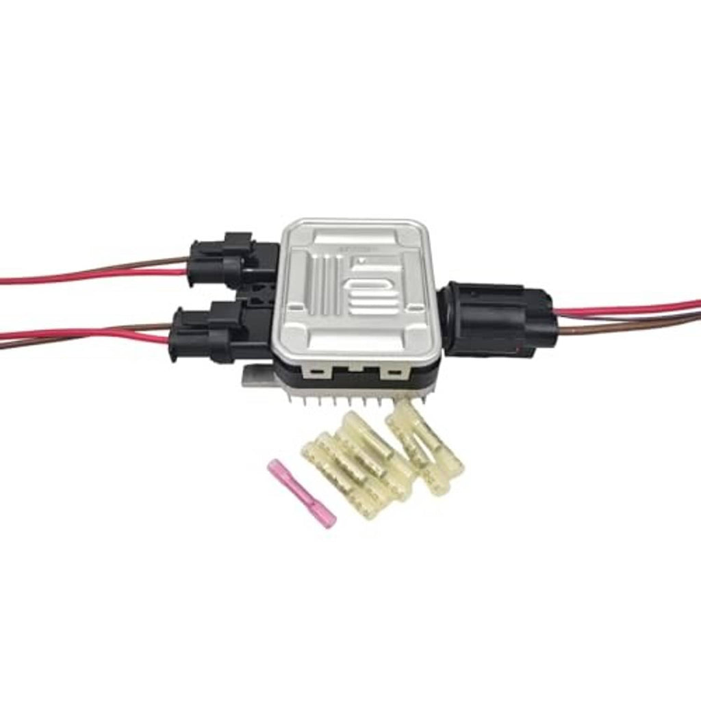 Cooling fan control module with inline connectors and included yellow terminal pins