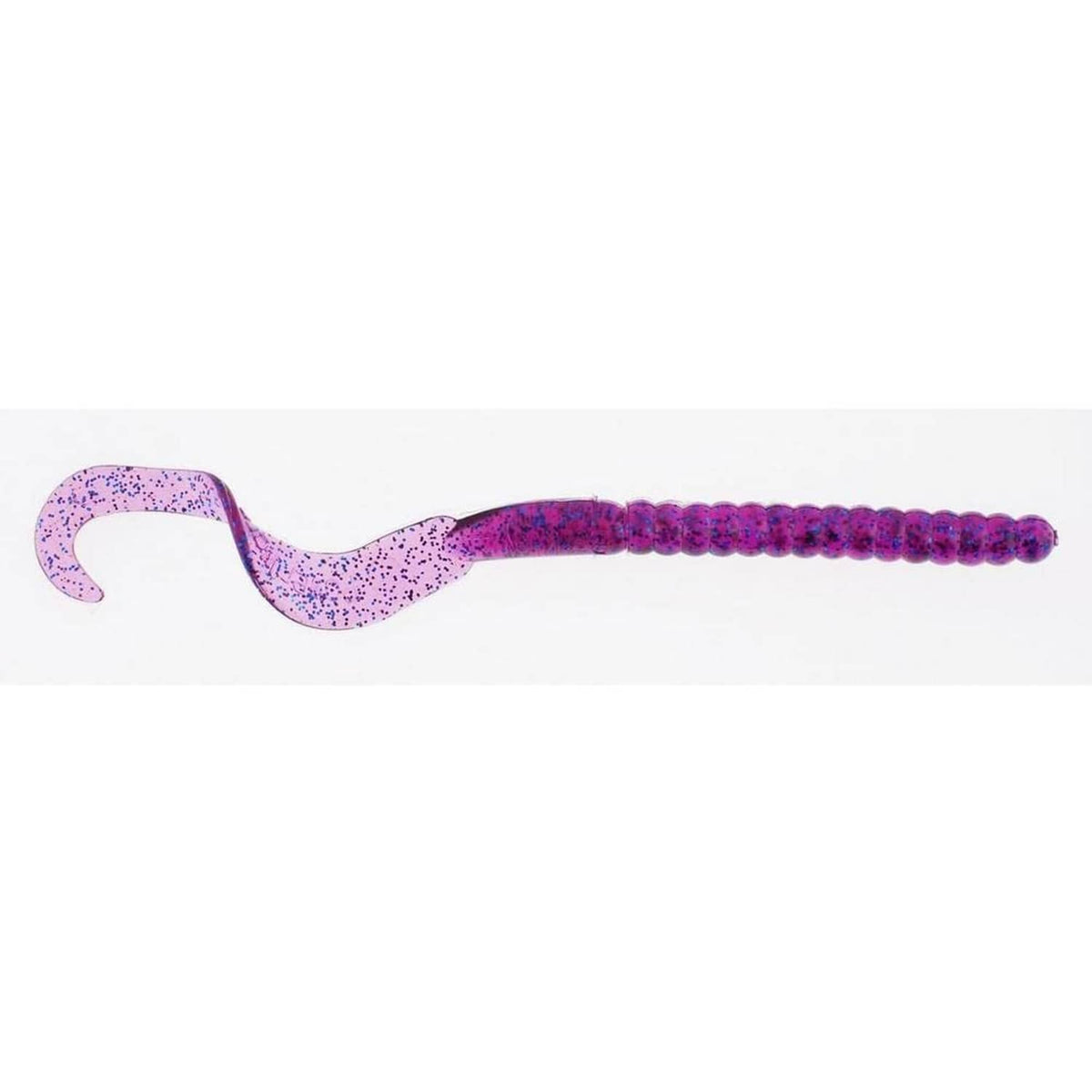 Purple speckled soft plastic curly-tail fishing worm bait