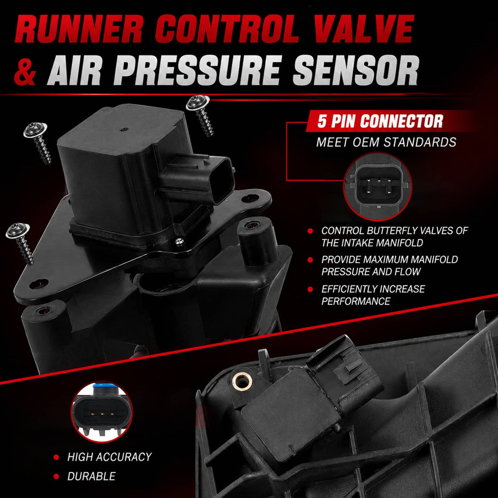 Runner control valve and air pressure sensor for intake manifold, black