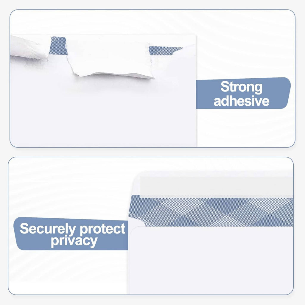 Self-seal privacy envelopes showing strong adhesive strip and double windows