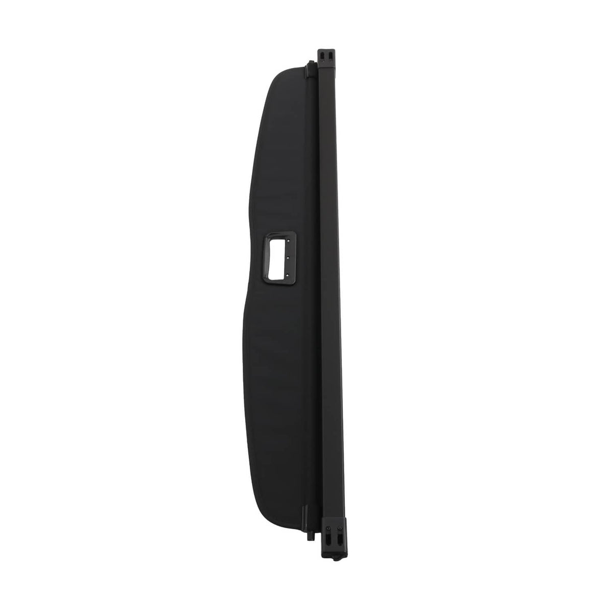 Black side trunk cargo cover track piece with rectangular handle cutout and clips