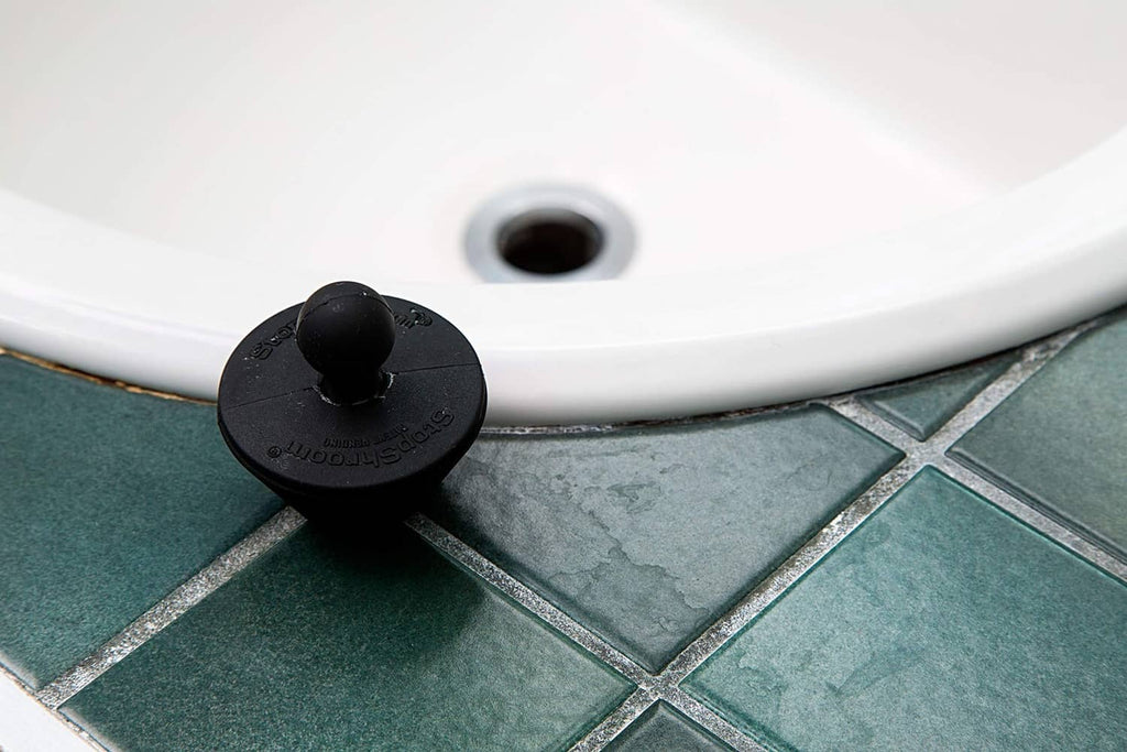 Black universal sink stopper plug with drain opening, two-pack