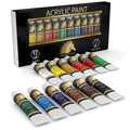 Acrylic paint set with 12 small tubes in a black display box