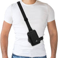 Small black crossbody sling bag with adjustable strap and front zip pocket