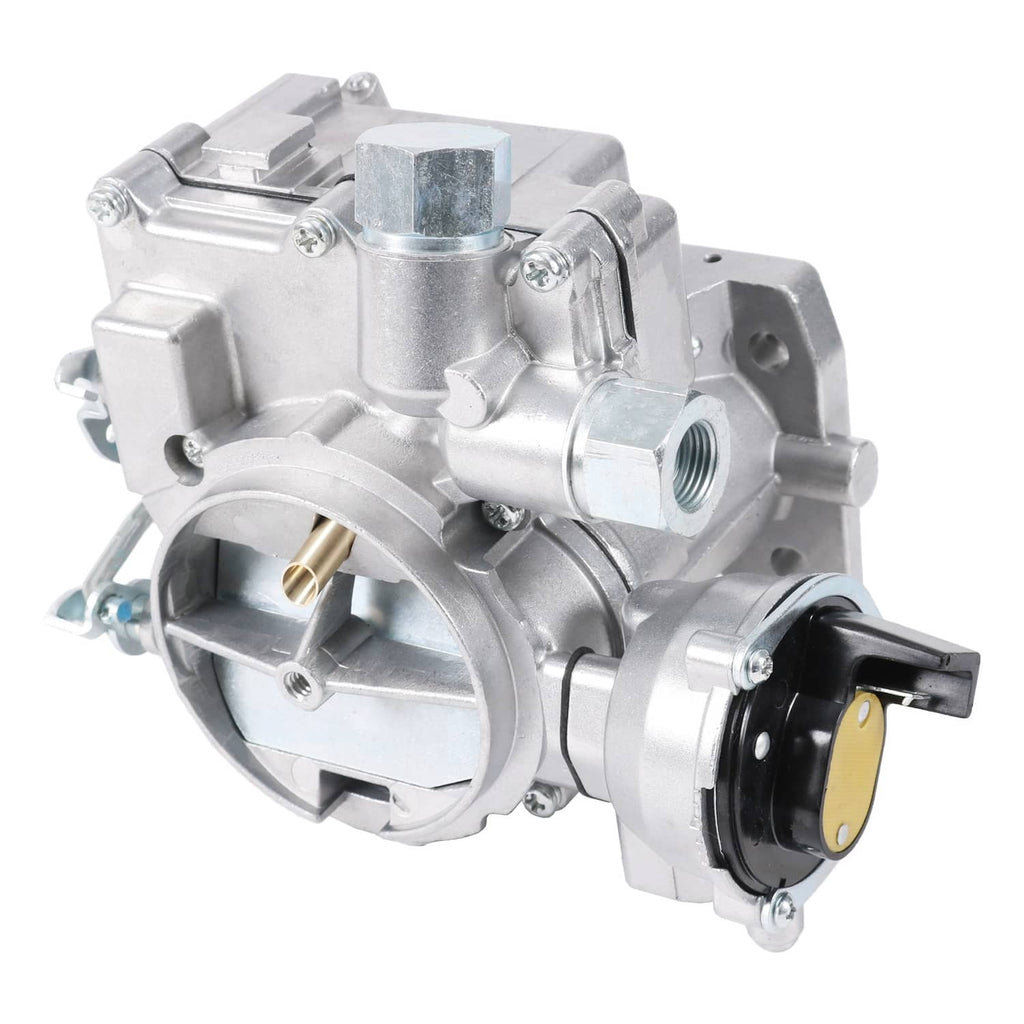Marine carburetor with side outlet fitting and black choke/air-control cover
