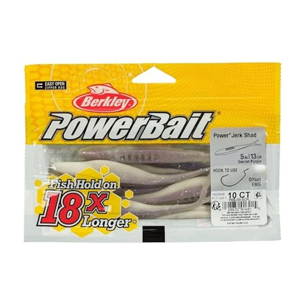 Berkley PowerBait FishHold 18X jerk shad soft bait pack, purple-speckled