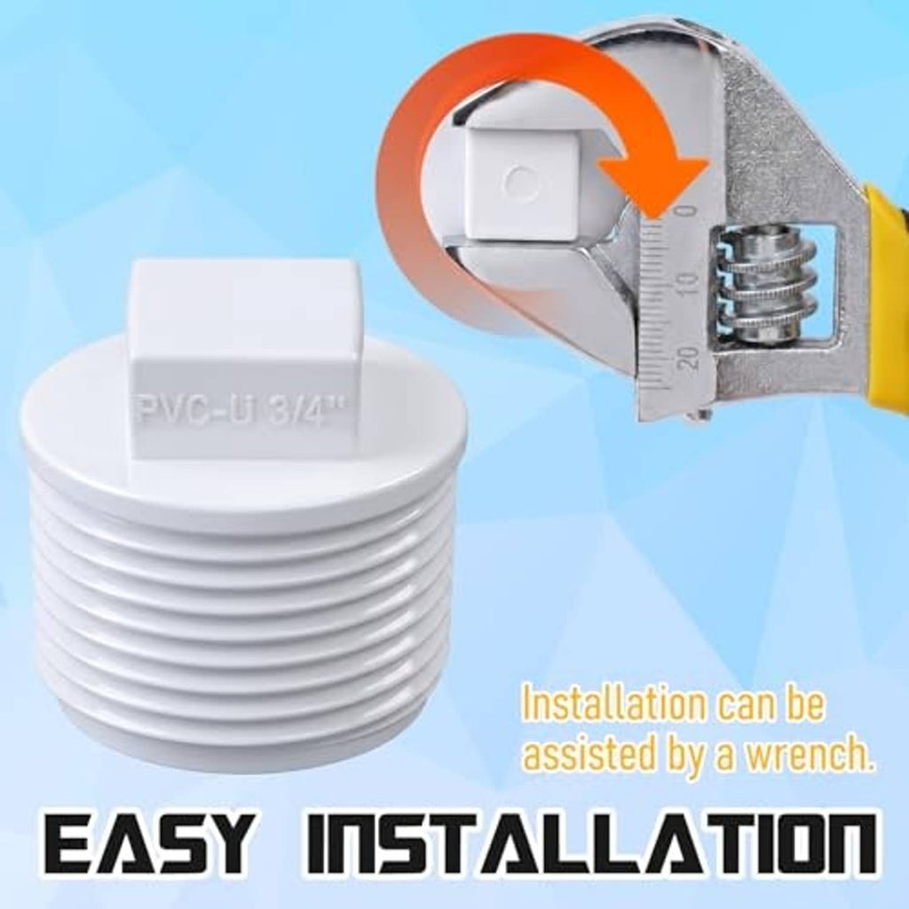 White 3/4 in PVC threaded plug adapter with flat hex drive for wrench
