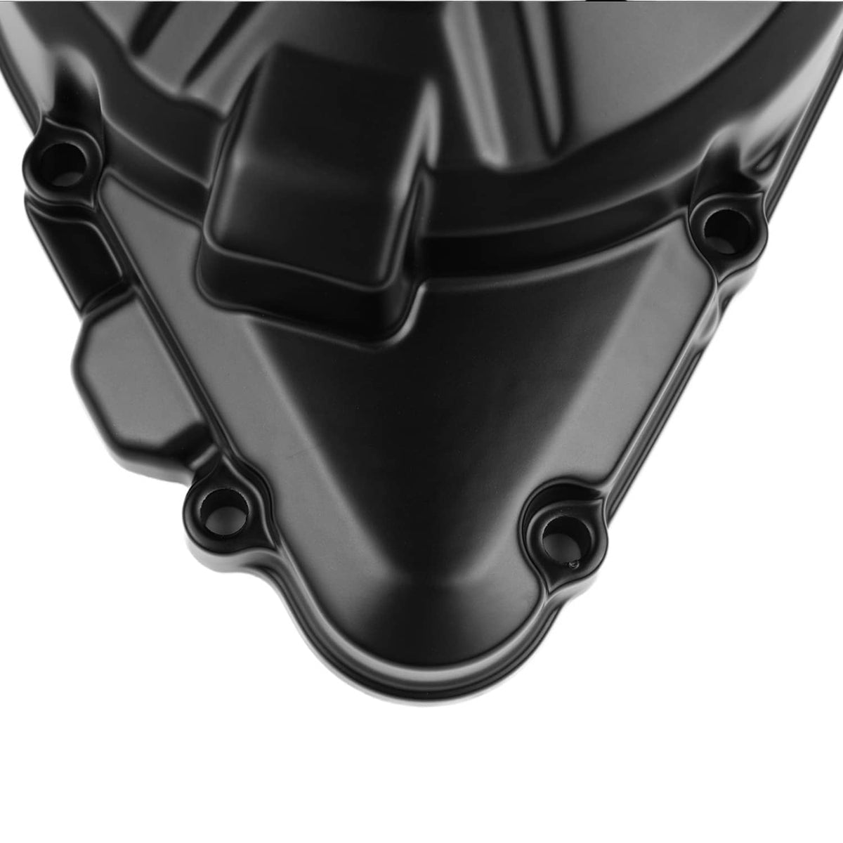 Black engine cover with bolt holes and molded radial pattern