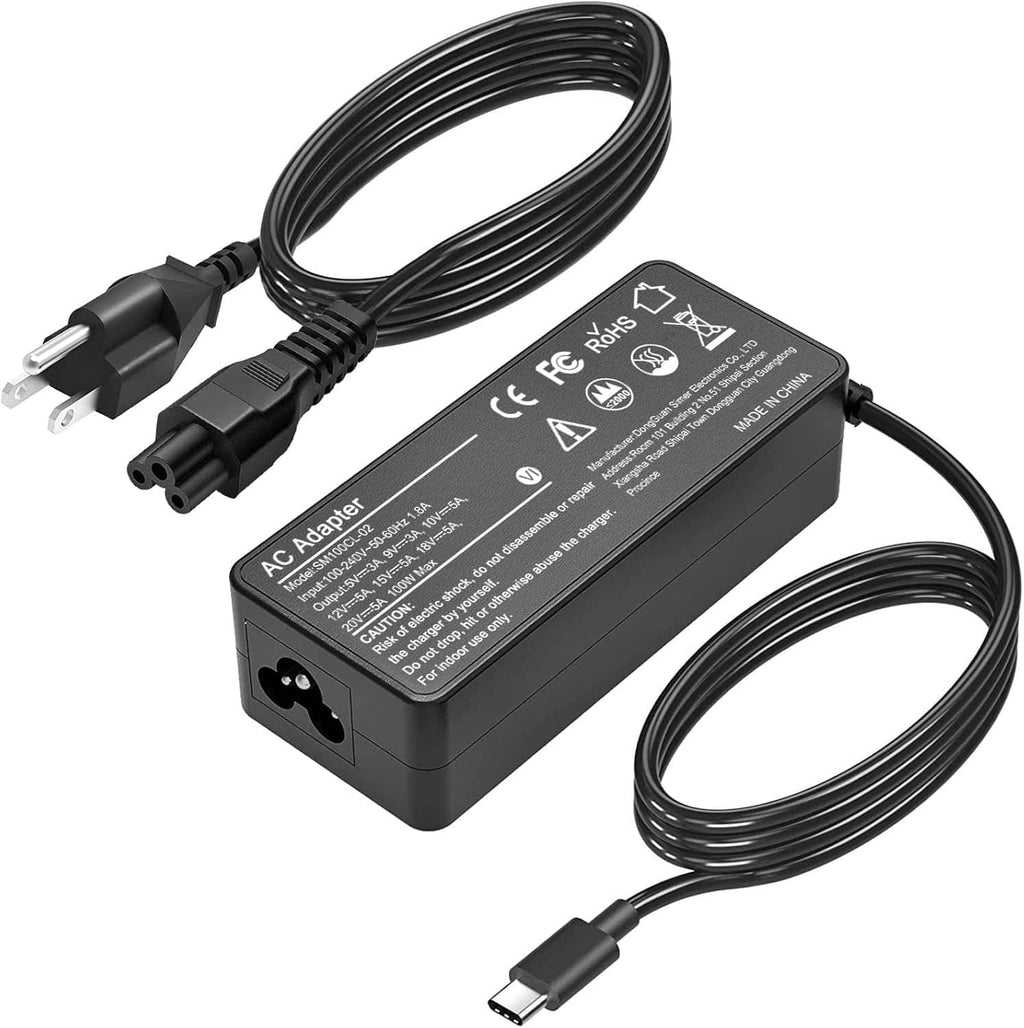 Black 100W USB-C power adapter with AC plug and USB-C cable
