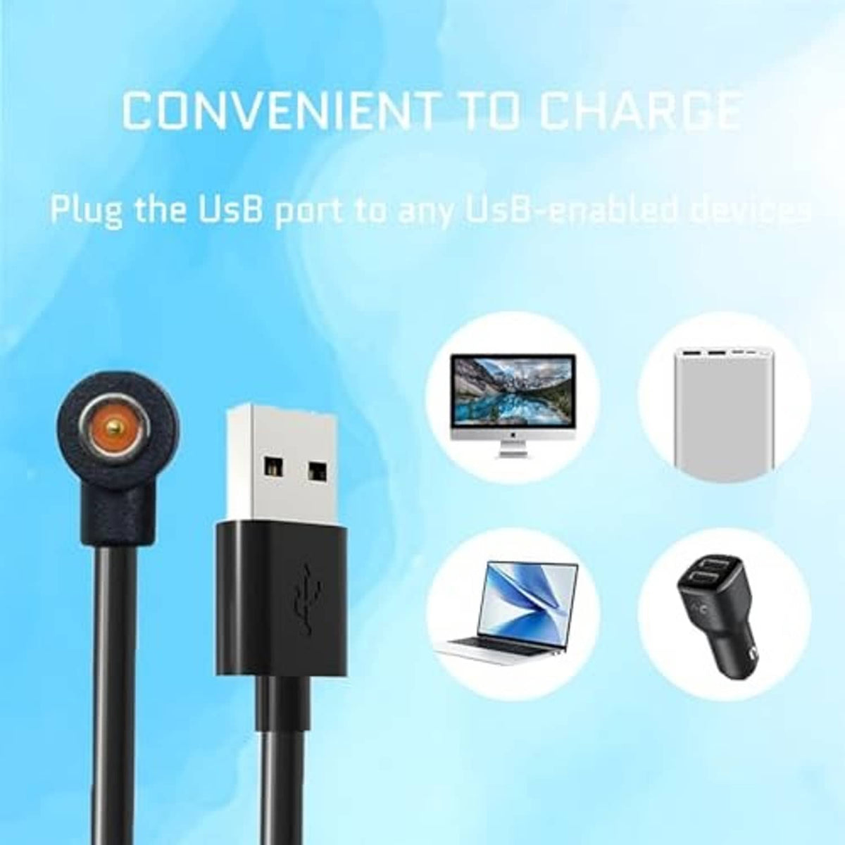 Black USB-A smart ring charger cable with magnetic charging pin, 2-pack style