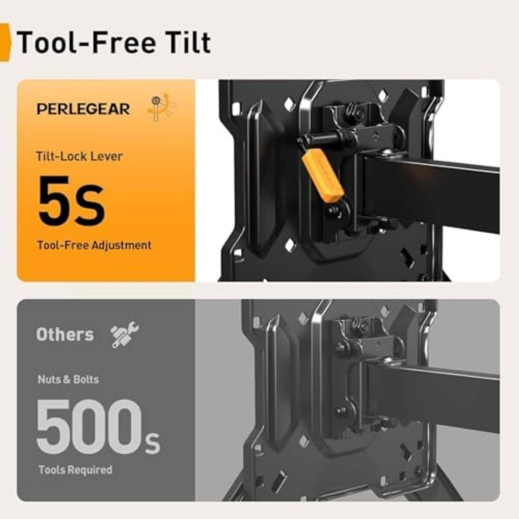 Tool-free tilt TV wall mount with tilt-lock lever and quick adjustment
