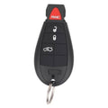 Black key fob with red PANIC button, unlock/lock icons, and metal key ring