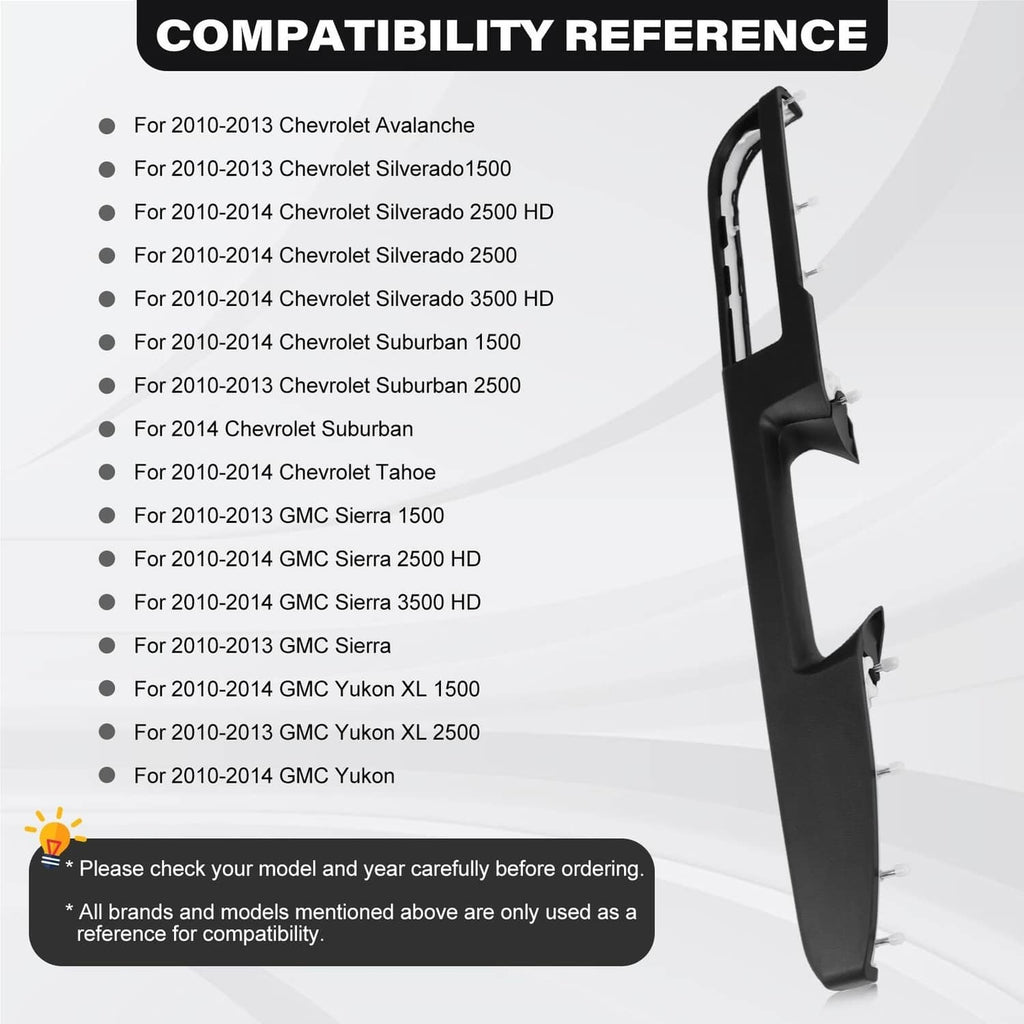 Black right door panel armrest handle repair trim shown with compatibility reference panel