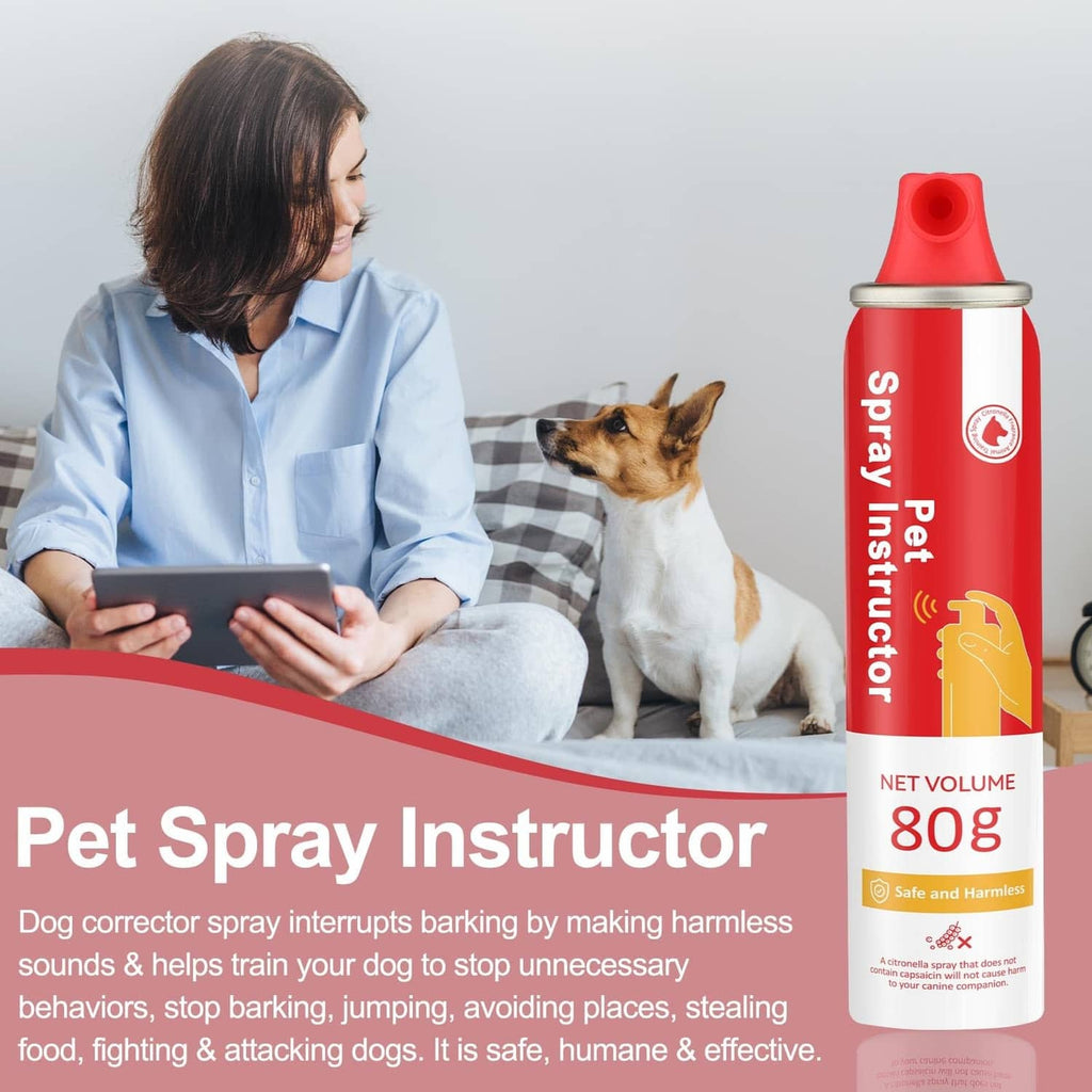 Red and white pet spray bottle labeled 80 g, with net volume on package.