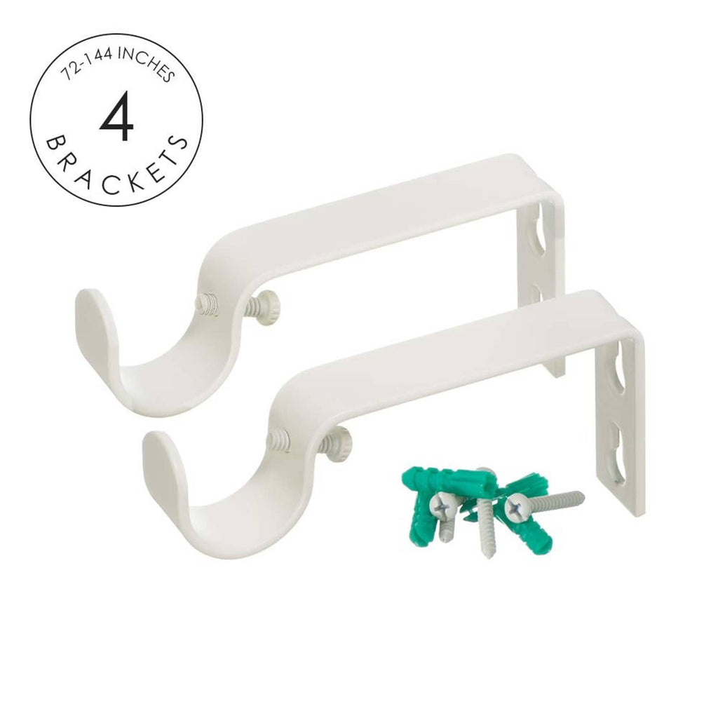 Curtain rod set with two U brackets, screws, and cream hexagonal finials