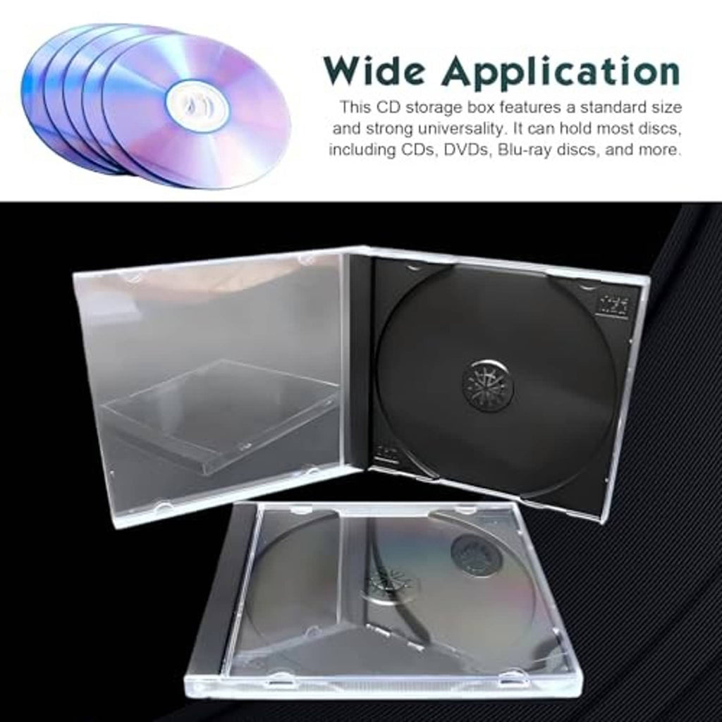 Clear plastic CD jewel cases with open lids and disc trays for single-disc storage