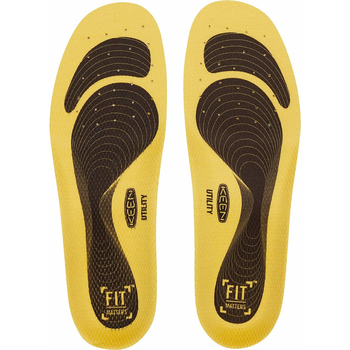 Yellow replacement insoles with curved support ridges and black heel cup