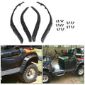 Golf cart front and rear fender flare set, dark gray/black plastic, with mounting hardware