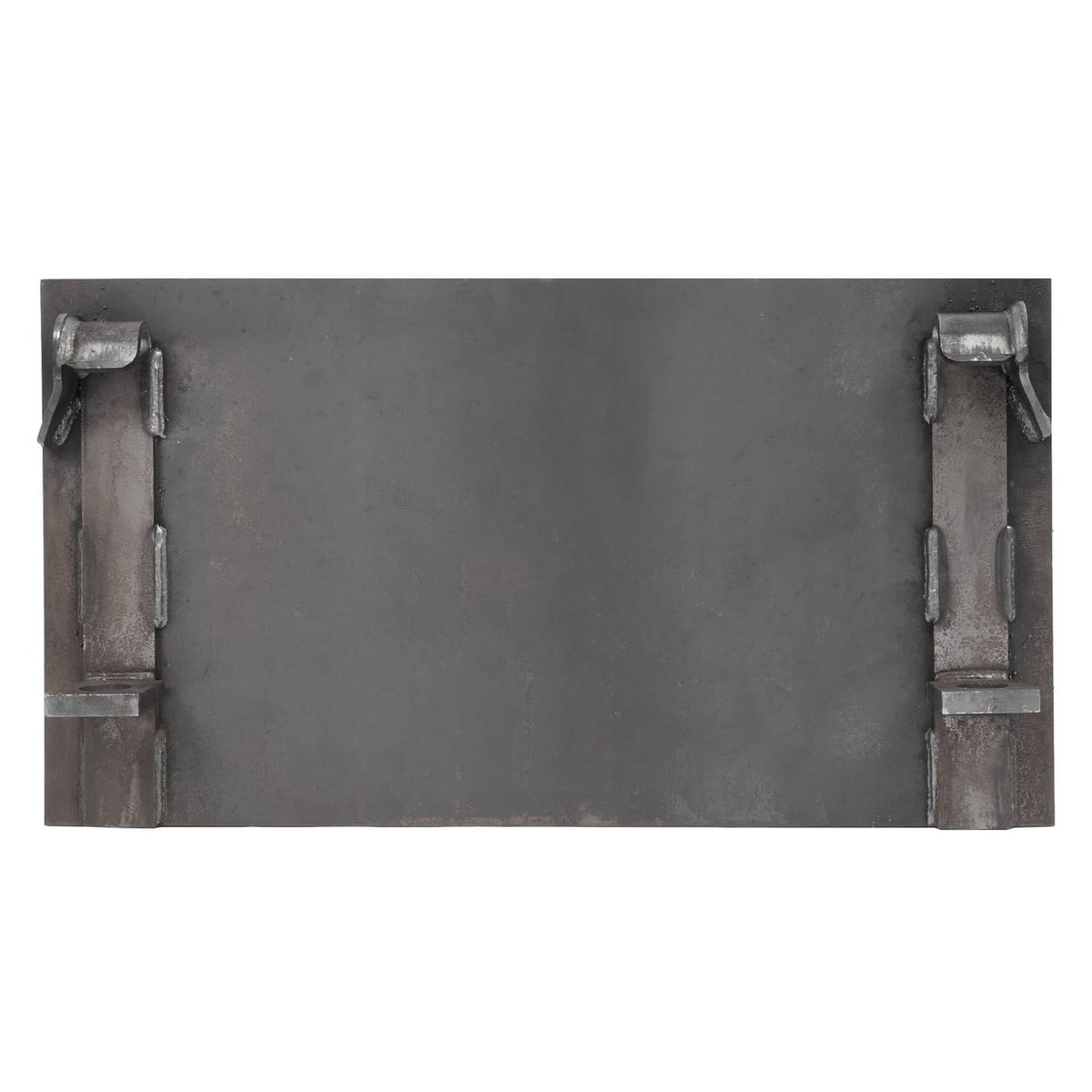 Steel mounting bracket plate with back-side support brackets on both ends