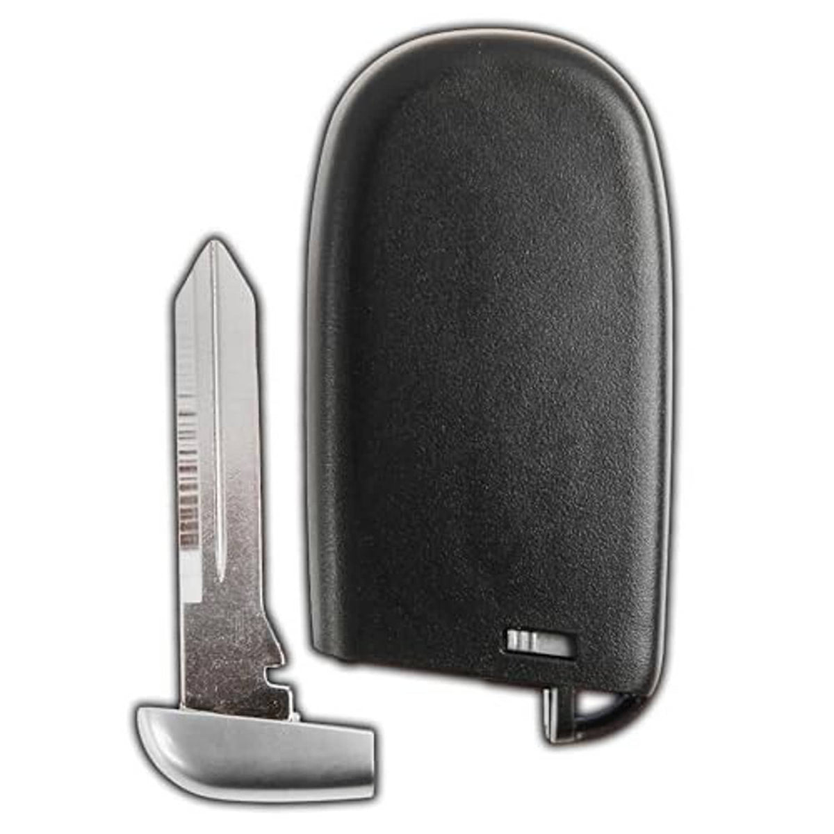 Black key fob shell with back openings; detached metal key blade