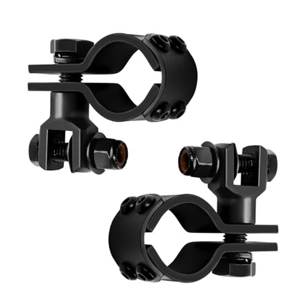 Pair of black engine guard mount brackets with U clamps and adjustable bolts
