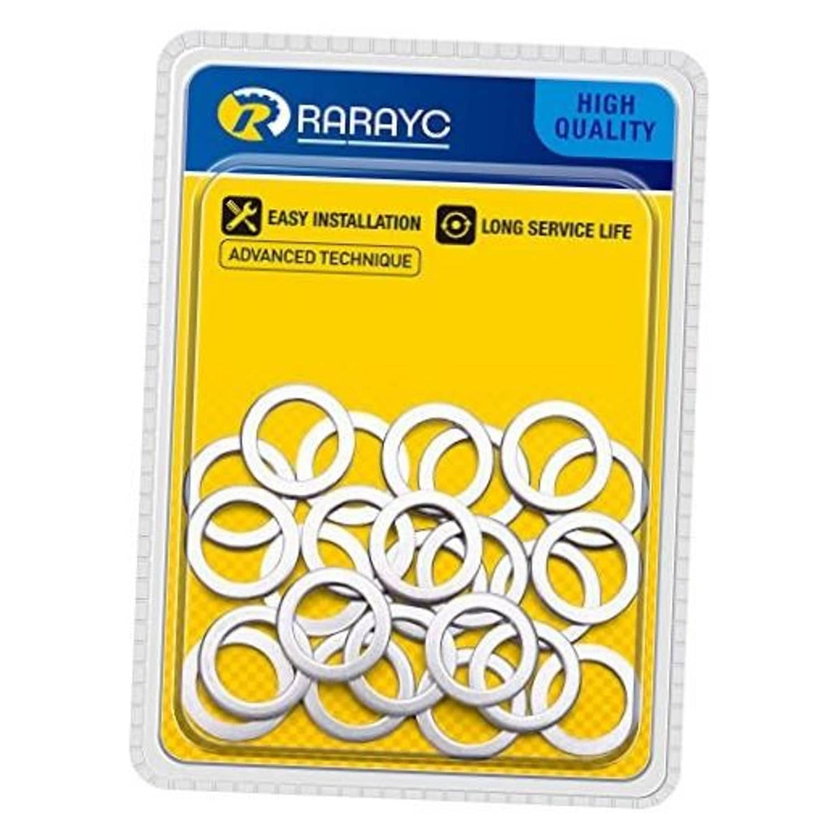 Pack of silver crush washers in a sealed automotive parts card.