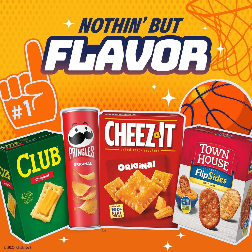 Pringles Snack Stacks multipack graphic showing Original and BBQ Cheez-It flavors