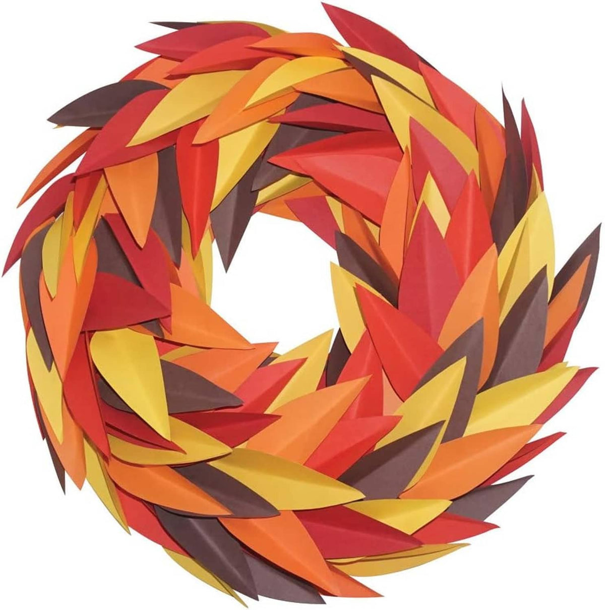 Close-up of assorted-color paper strips arranged into a wreath