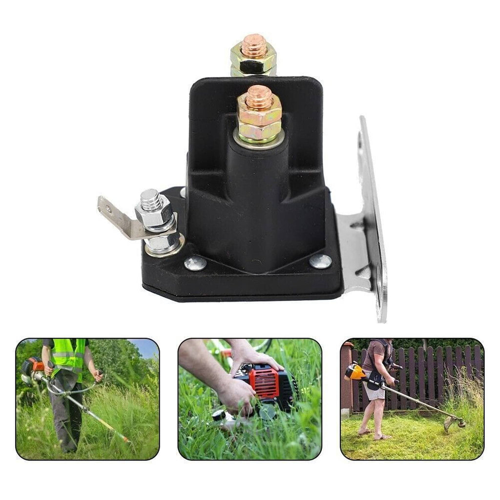 Black starter solenoid with copper terminals and metal side mounting arm