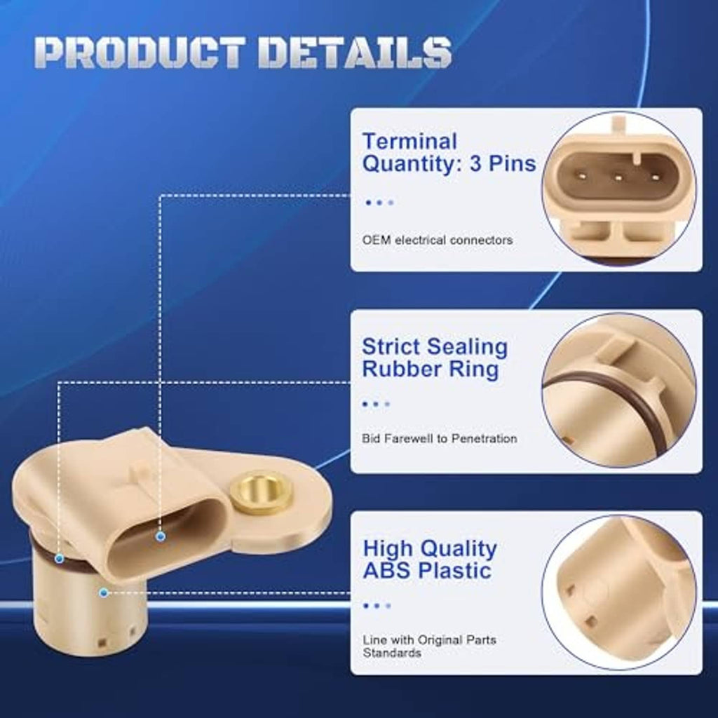 Beige camshaft position sensor with visible terminal block and rubber seal