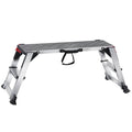 Aluminum folding work platform ladder with non-slip top and black handle loop