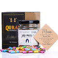 Quran verses jar gift set with dark lid, Mom card, and colorful prayer capsules